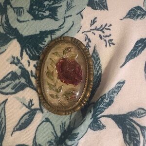 Vintage Floral Brooch with Red Rose Design